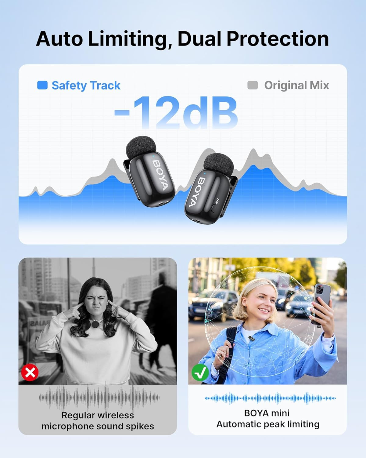 BOYA Mini 2 Wireless Lavalier Microphones for Iphone 15/16/17 & Android, AI Nois