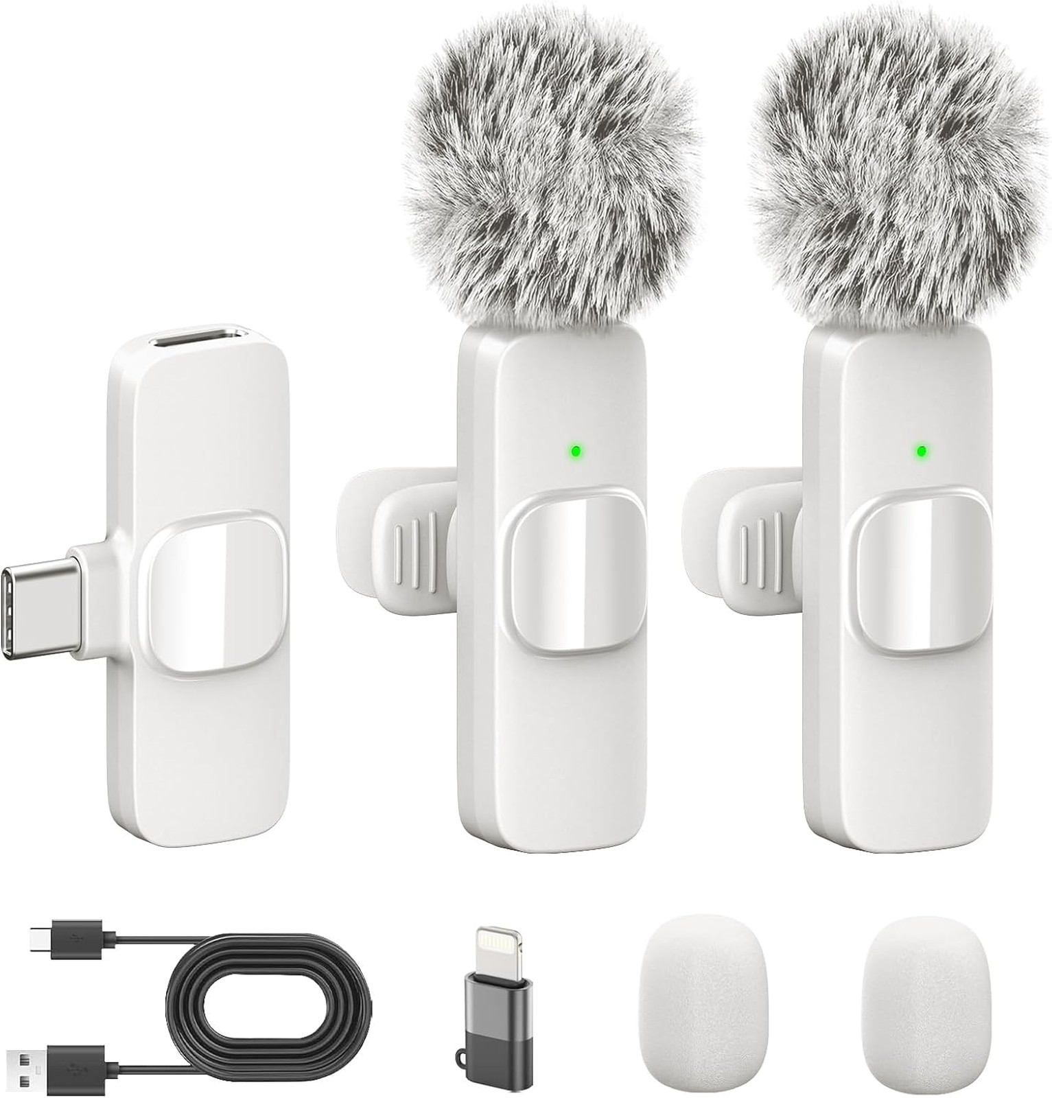 Wireless Lavalier Microphone Pack for iPhone Android, Noise Cancellation