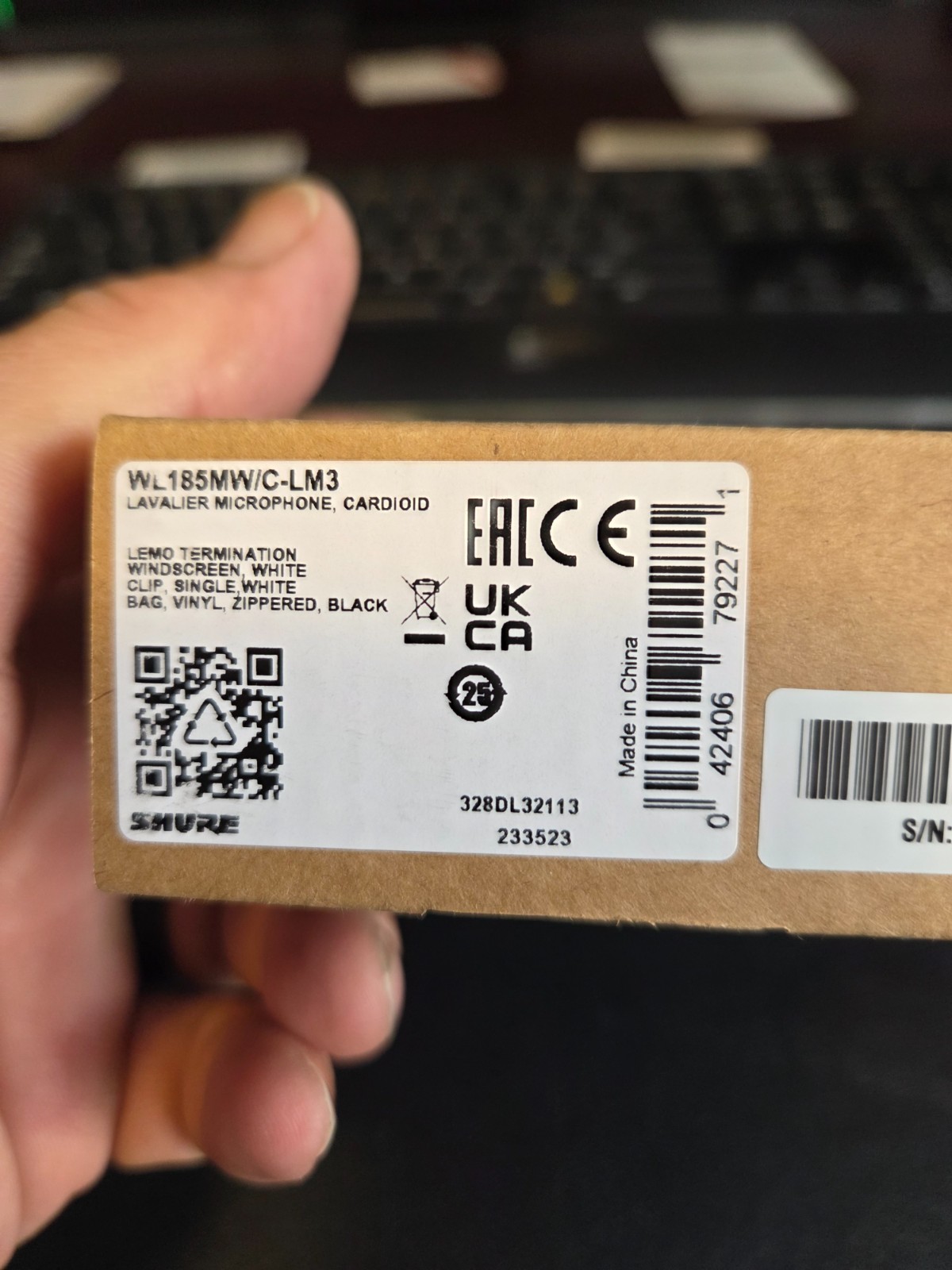 Shure WL185MW/C-TQG Lavalier Mic Cardiod Ta4F Connection
