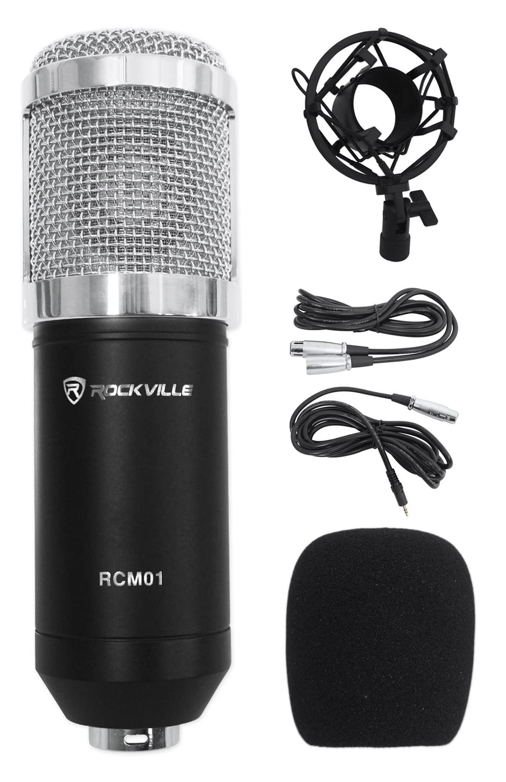 Rockville RCM01 Pro Studio Condenser Microphone, 200 Ohm, Cardioid Black