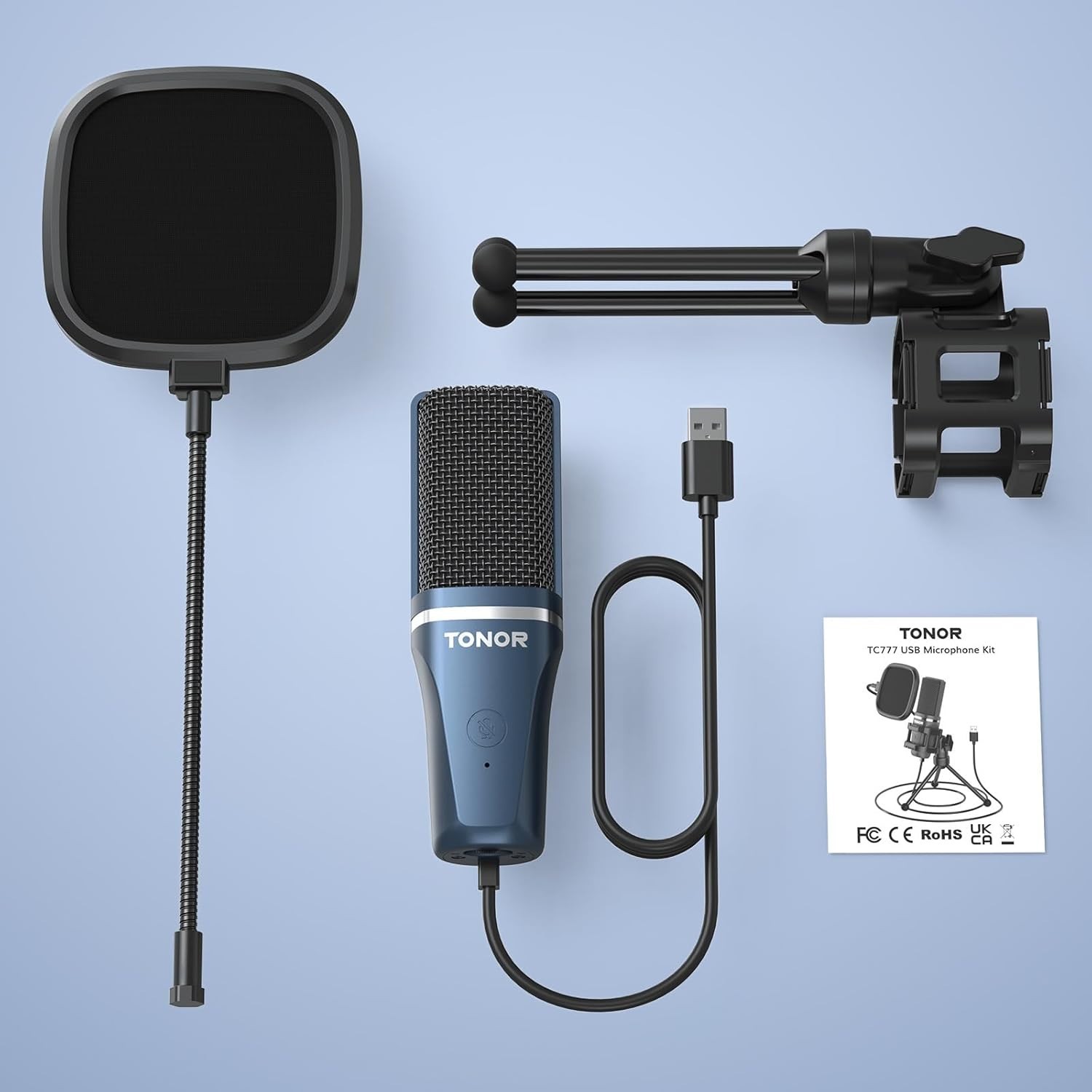 Compact Cardioid USB Microphone with Shock Mount for High-Quality Recording