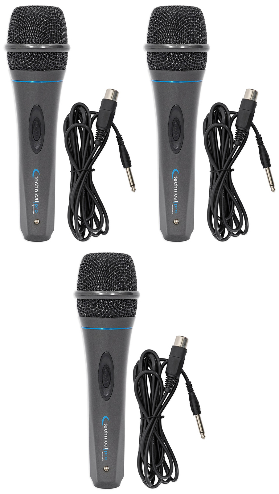 3 Technical Pro MK75 Karaoke DJ Wired Microphones Mics+10 ft. XLR to 1/4″ Cables