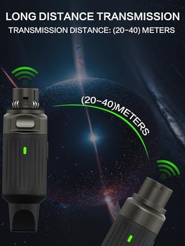 Wireless XLR Microphone Transmitter & Receiver, 130ft Range, 10H Battery, Plug &