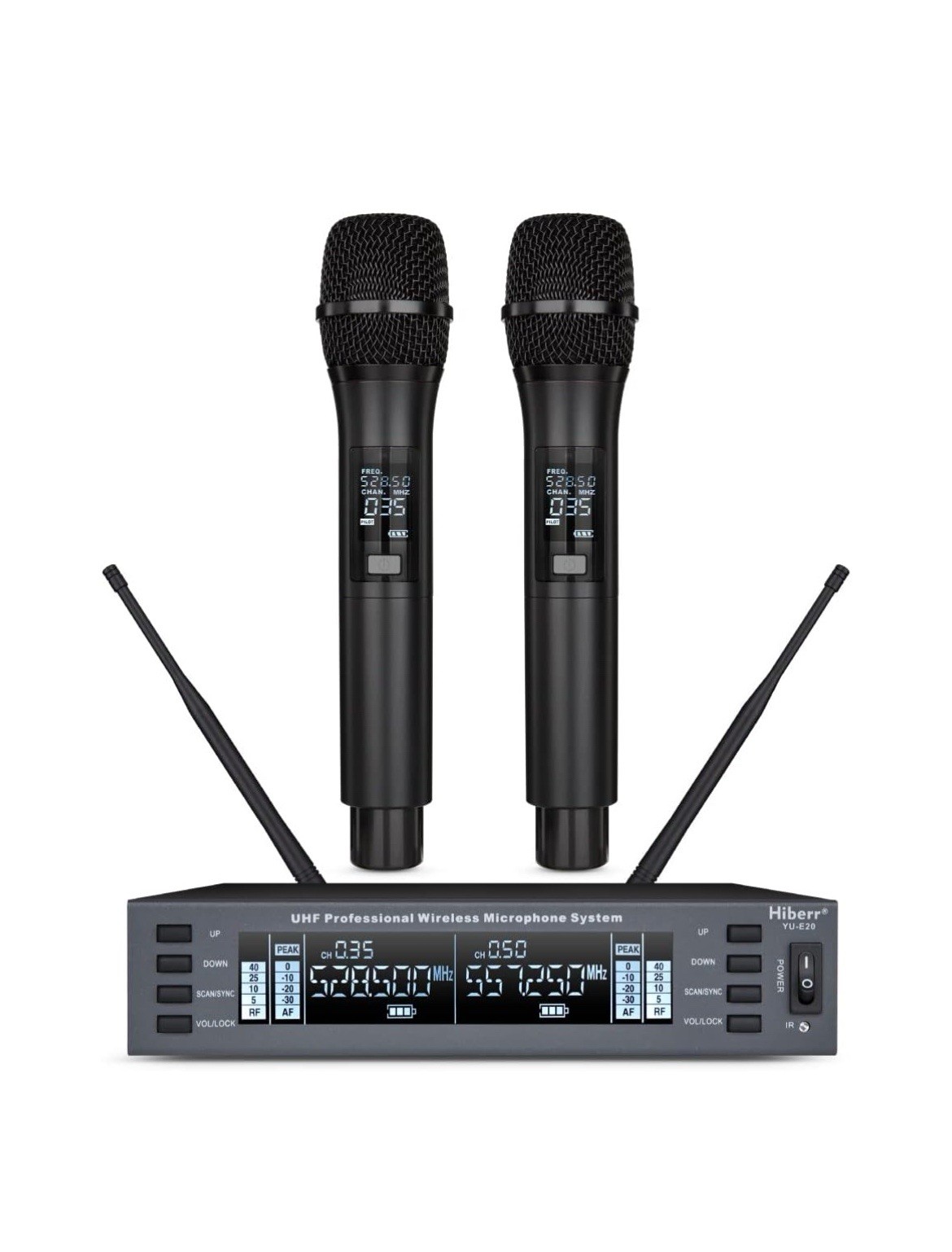 HIBERR UHF Wireless Microphone System 2 Channel YU-E20H – 2 Mics – NIB