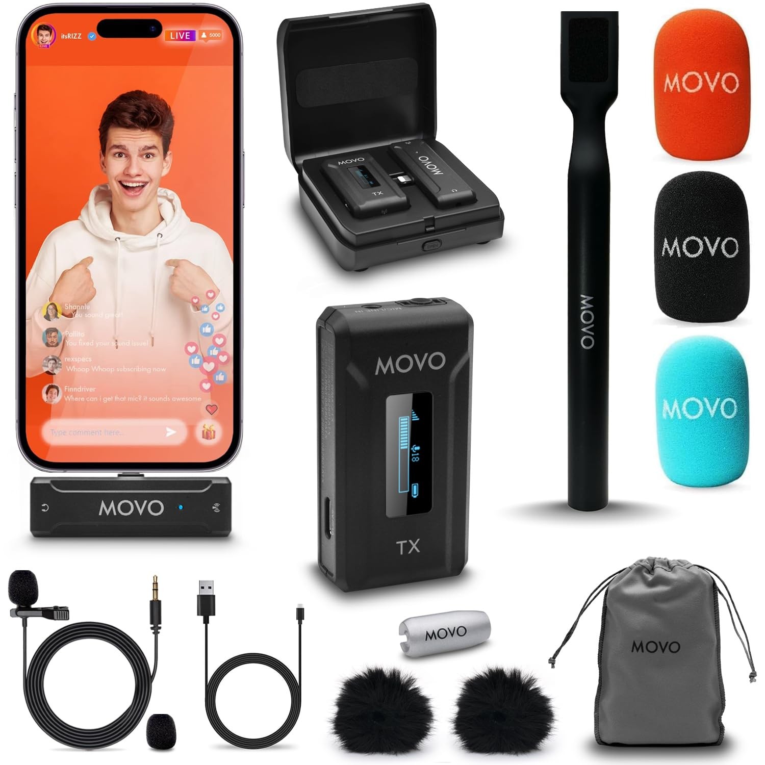 Movo WMX-2-L Wireless Lavalier Microphone for iPhone/Lightning Devices with W…