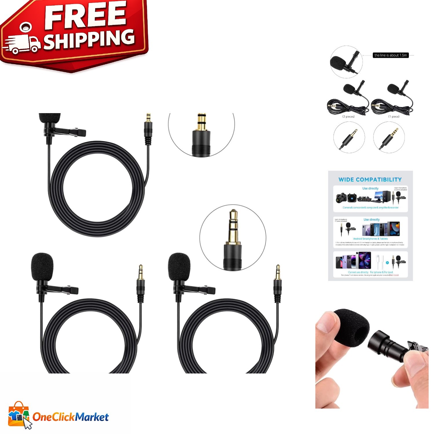 Omnidirectional Lavalier Microphone Set for Smartphones, Laptops & Cameras