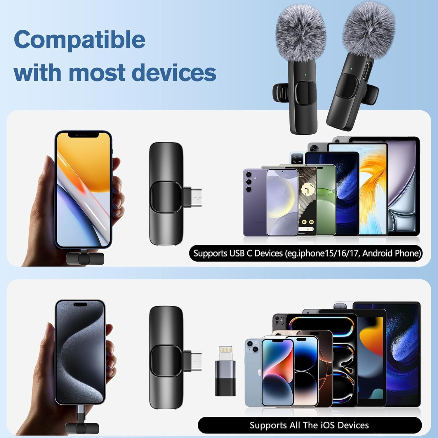 Professional Wireless Microphone for iPhone,iPad,Android, Lavalier Lapel Mic for