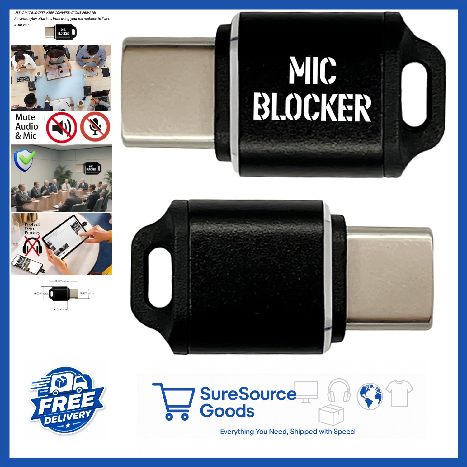 Compact Type-C Microphone Blocker Adapter for Meetings & Screen Recording 2 Pack