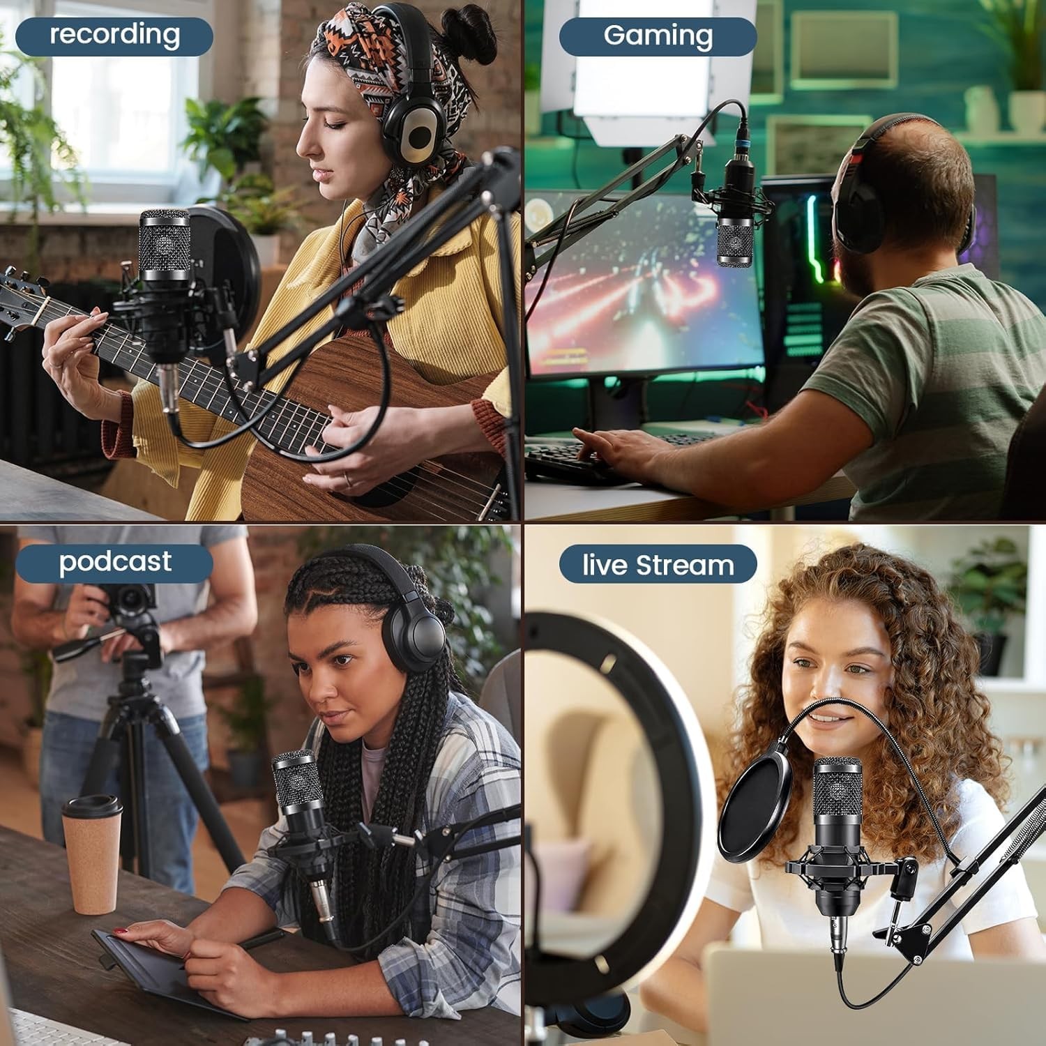 Podcast Equipment Bundle for 2, V8K Audio Interface with Cardioid Designer BM…