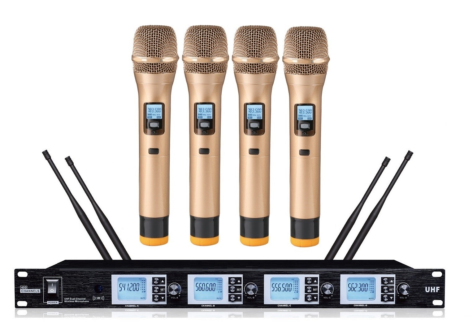 4-Channel Pro Wireless Microphone System UHF Metal Cordless 4 Handheld Dynamic