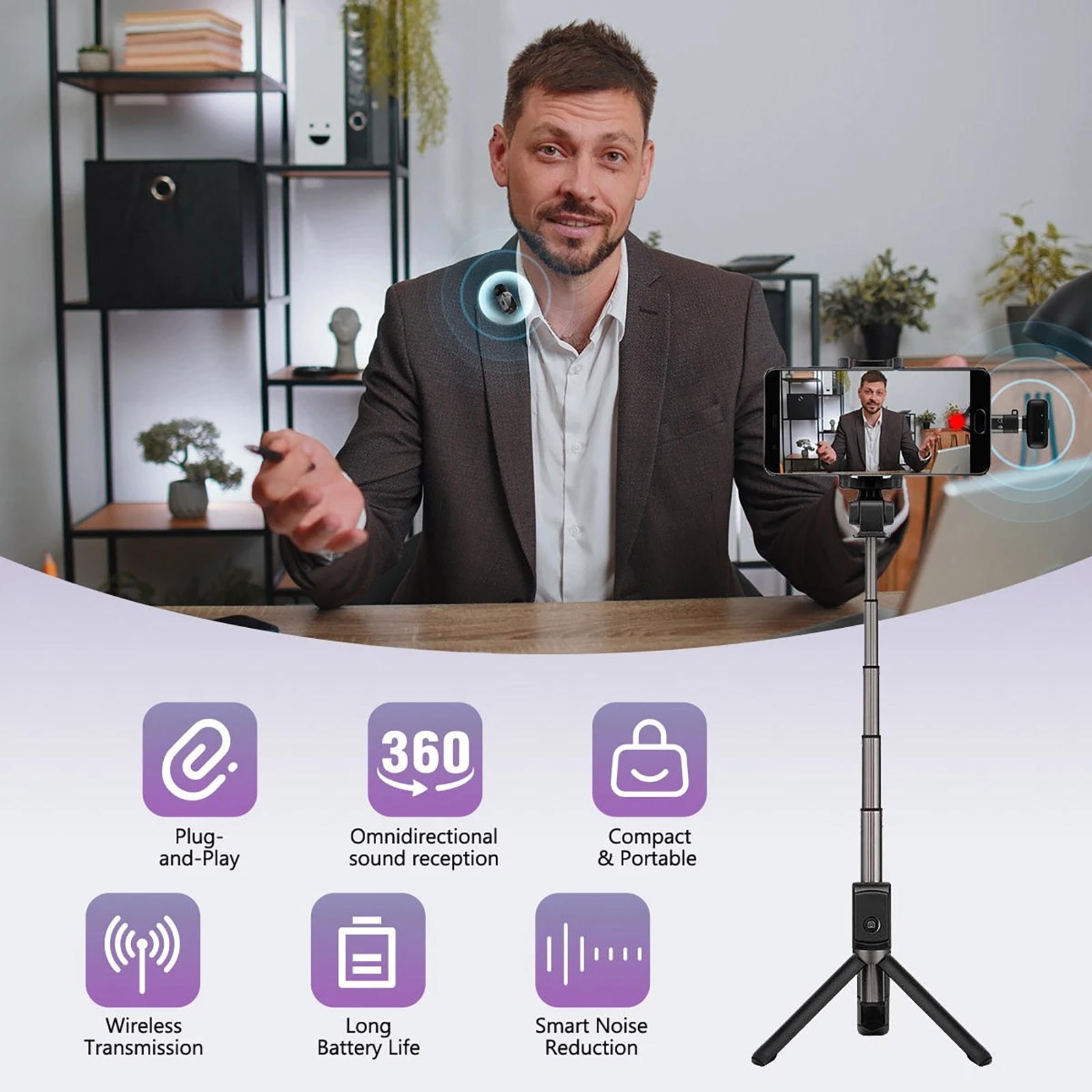 2.4G Wireless Microphone System for Type-C Phone Tablet Video Recording Vlog