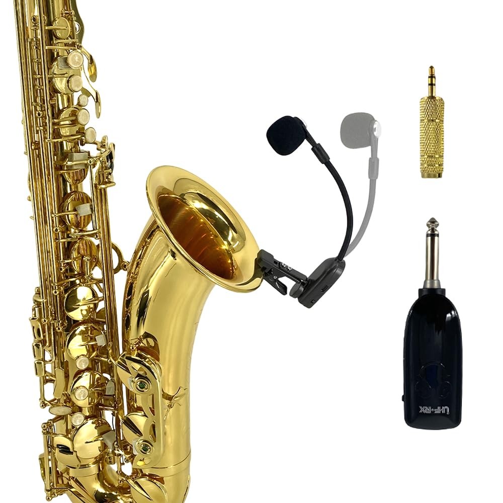 YoungMonic UHF Wireless Saxophone Microphone System Clip-On 001, Black