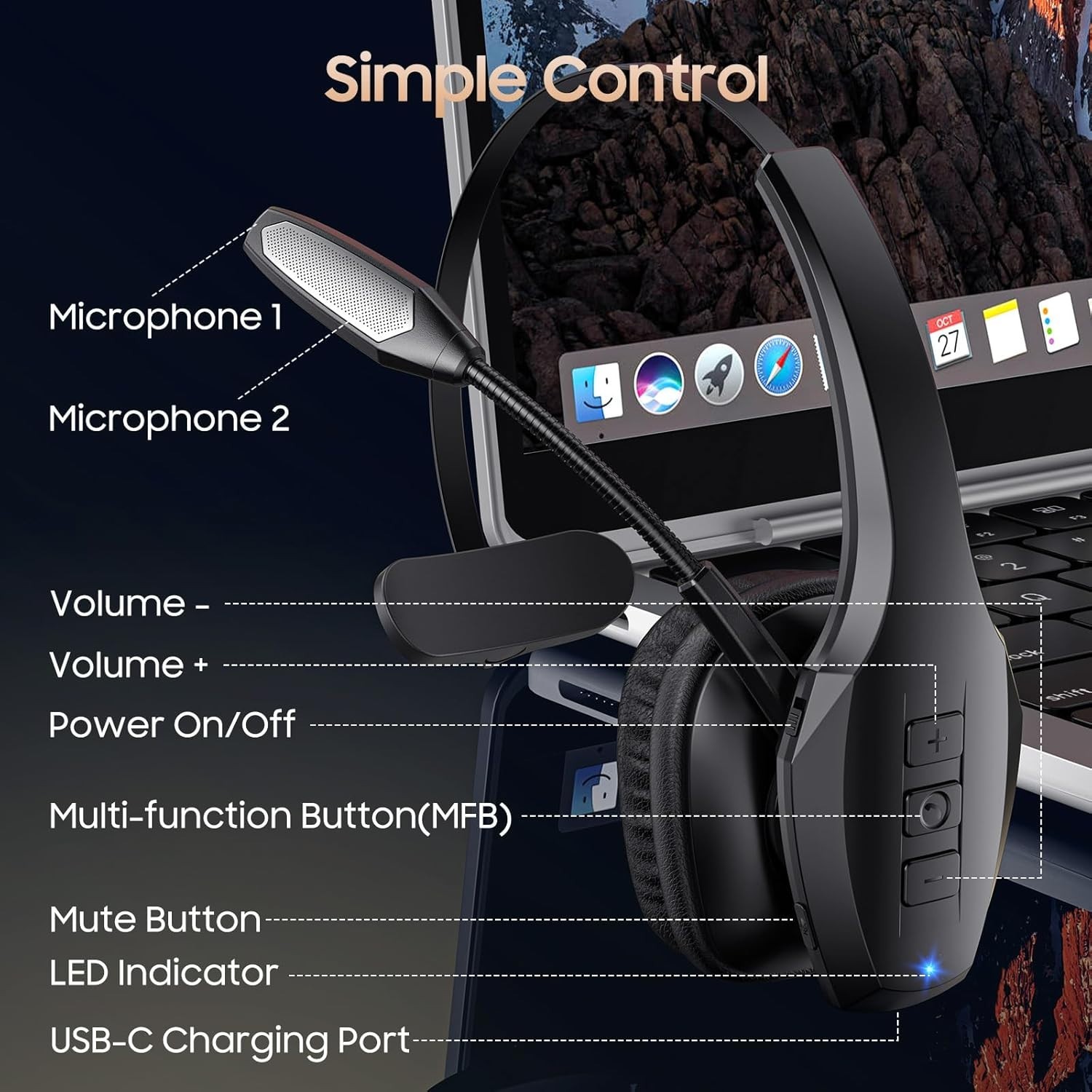 Wireless Headphone Blue Parrot Headset Bluetooth Truck Driver Noise Cancelling
