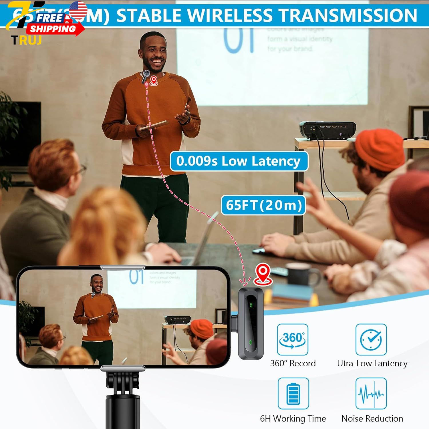 Wireless Microphone Mini Mic for Android Phone LED Display Lavalier Microphone
