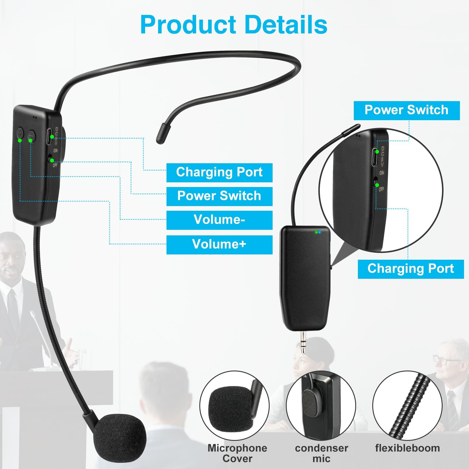 Wireless Microphone System for 2 People,160ft Range, 2.4G Dual Wireless Heads…