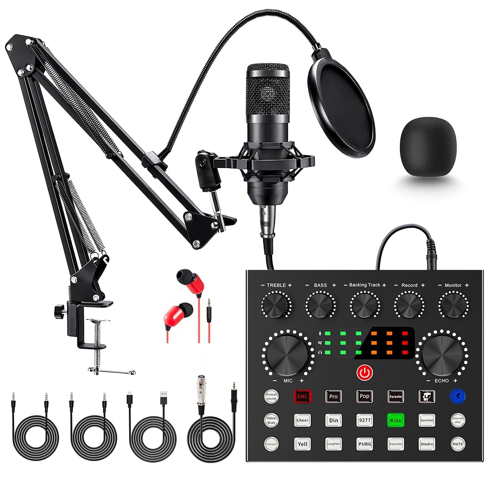 Podcast Equipment Bundle, BM-800 Mic Kit with Live Sound Card, Podcast Micro