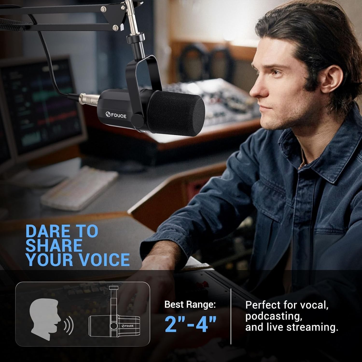 Professional XLR Dynamic Microphone with Boom Arm for Podcasting & Streaming