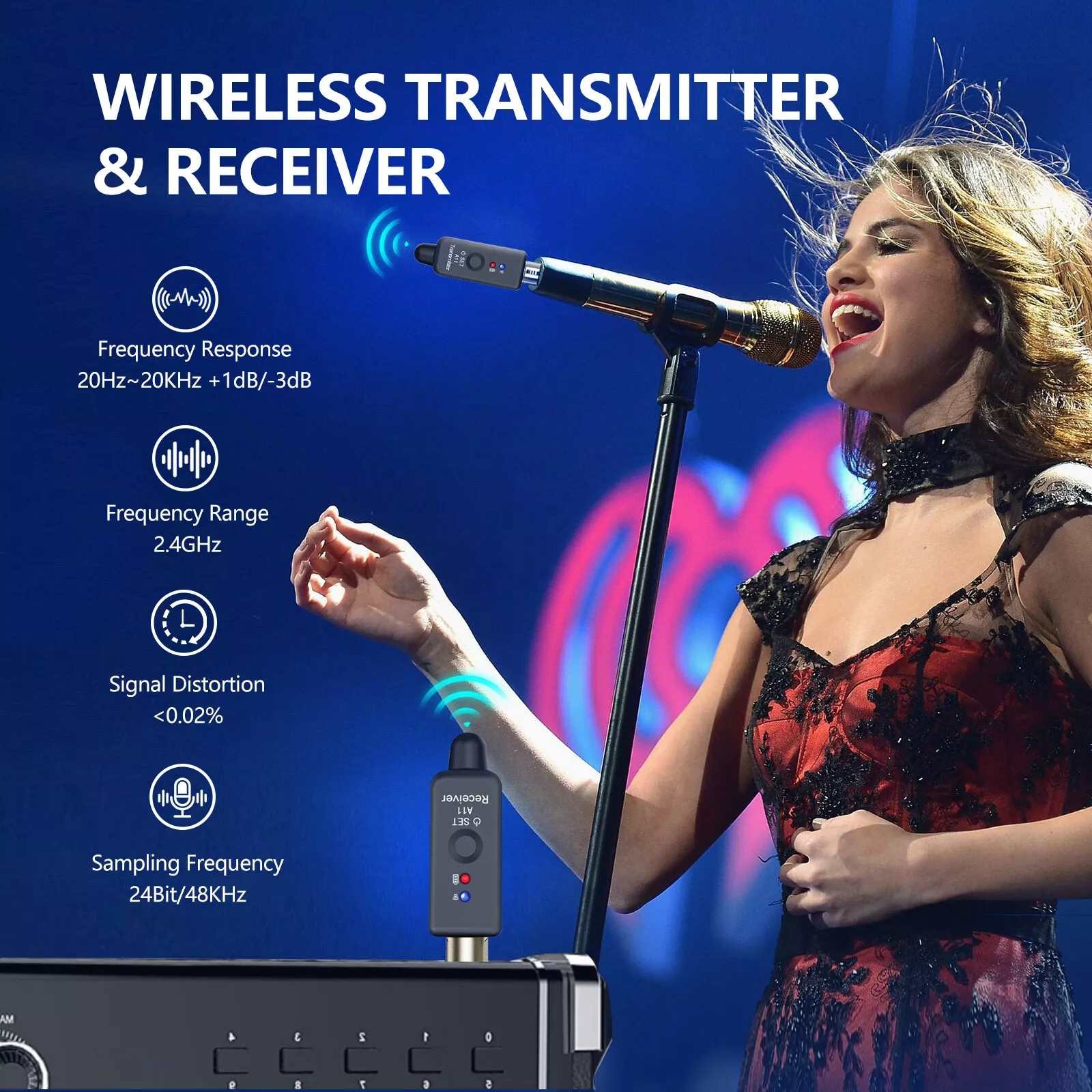 1set Professional Microphone Transmitter&Receiver 24-bit/48kHz UHF XLR Adapter