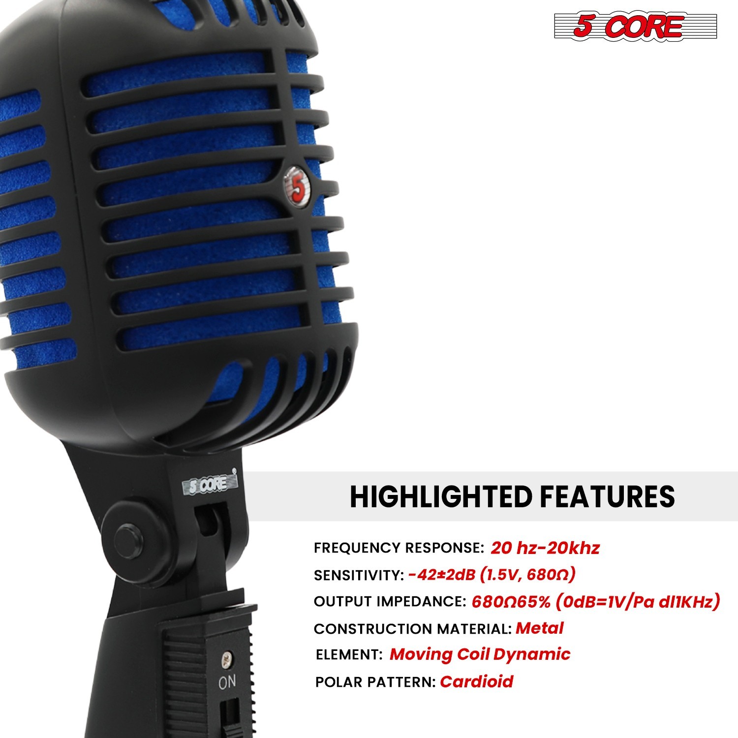 5Core Vintage Microphone Classic Dynamic Professional XLR Studio Retro Style Mic