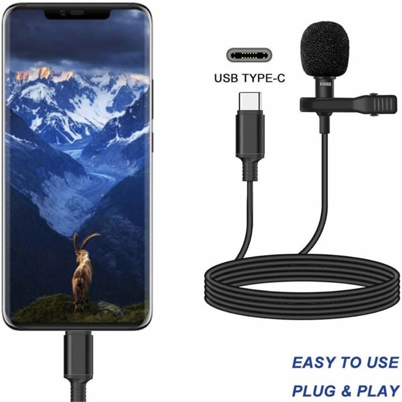 High Sensitivity Type C Lavalier Mic Microphone for Interviews Online Chatting