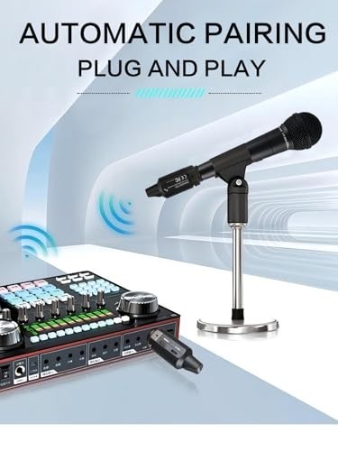 Wireless XLR Microphone Transmitter & Receiver, 130ft Range, 10H Battery, Plug &