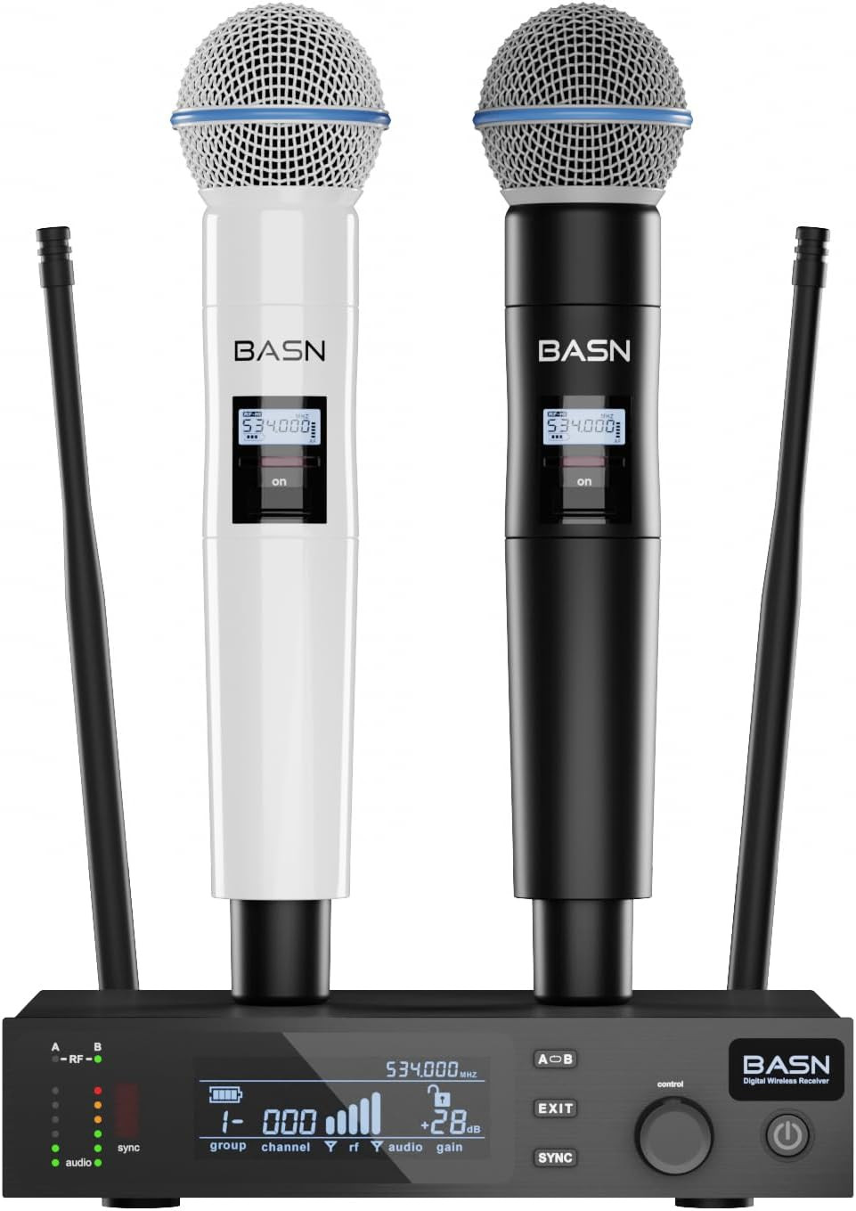 BASN UHF Dual Channel Wireless Microphone System, Handheld Mics for Stage, Karao
