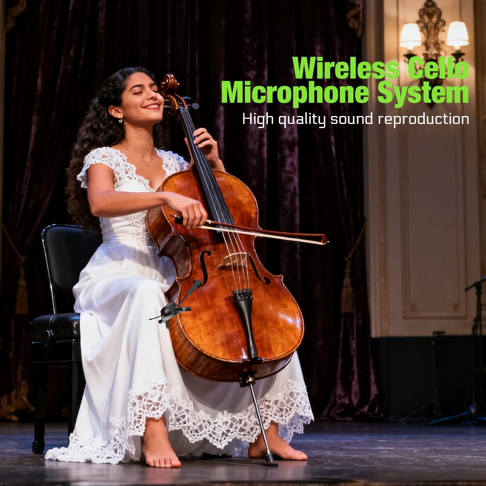 UHF Wireless Violin Cello Microphone System Violin Pickup Clip-On Instrument Mic