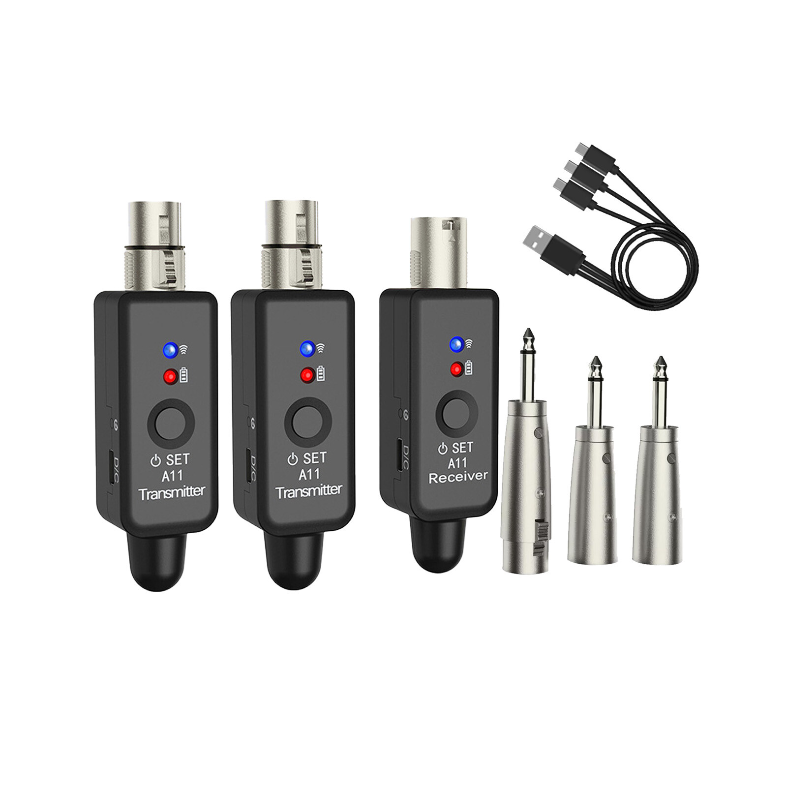 Wireless XLR Adapter System Dual Transmitter & Receiver for Mic Guitar Mixer USA