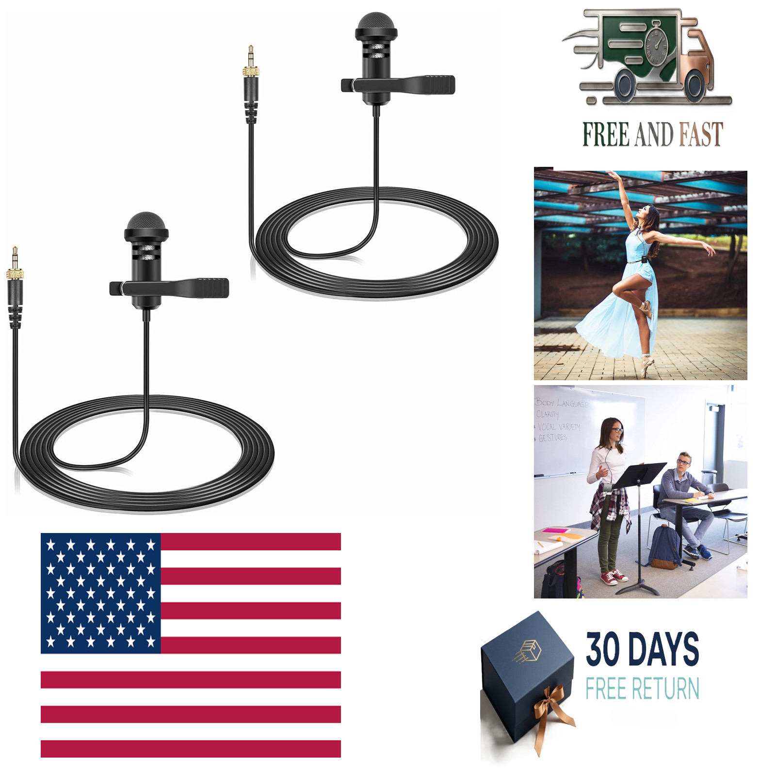 2-Pack Lavalier Lapel Microphone for Sennheiser Wireless Transmitter, 3.5mm