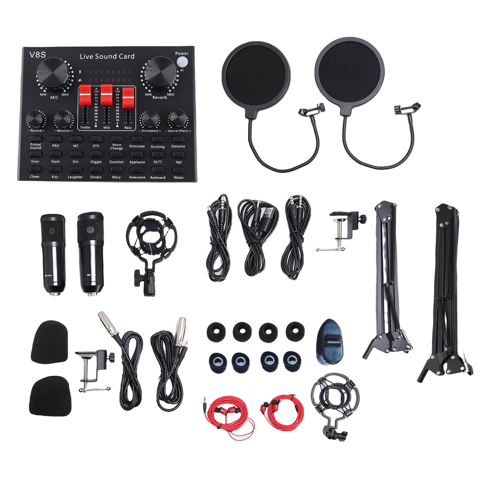 Live Sound Card Set Condenser Microphone Kit 16 Sound Effects With Rotating