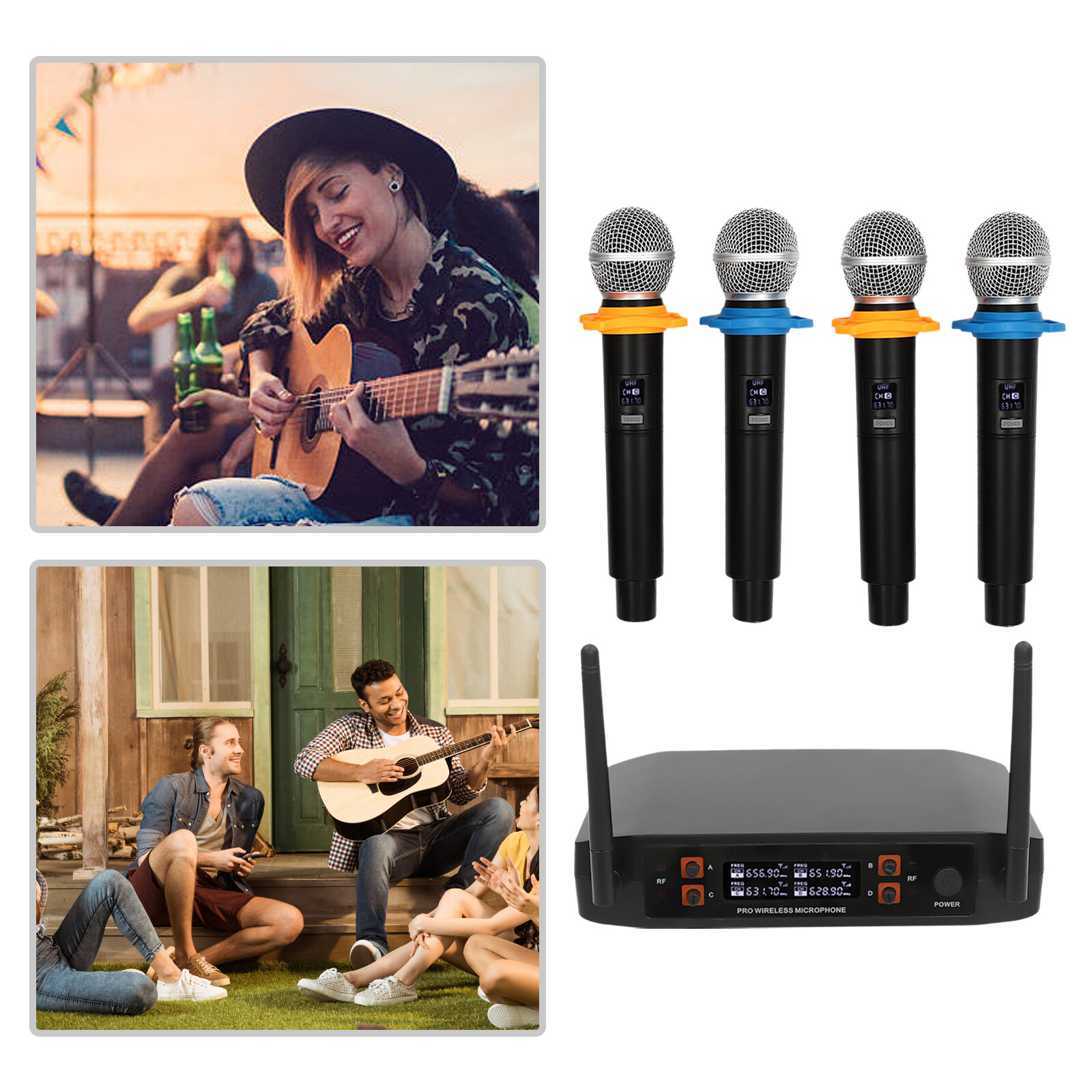 4* Handheld Microphones Wireless Microphone System Black With 1*Receiver 65.62ft