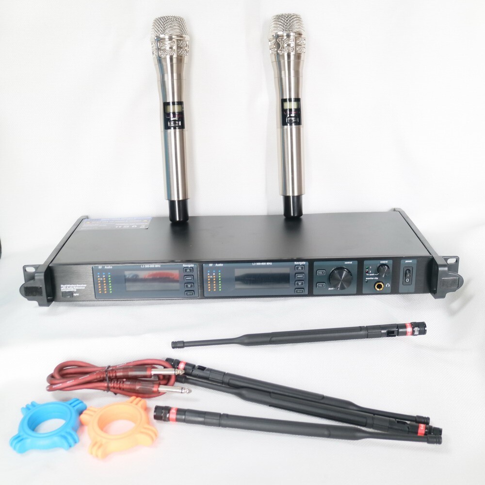 2 LED Digital Wireless Microphone System 2 KSM8 Handheld Silver DJ Karaoke