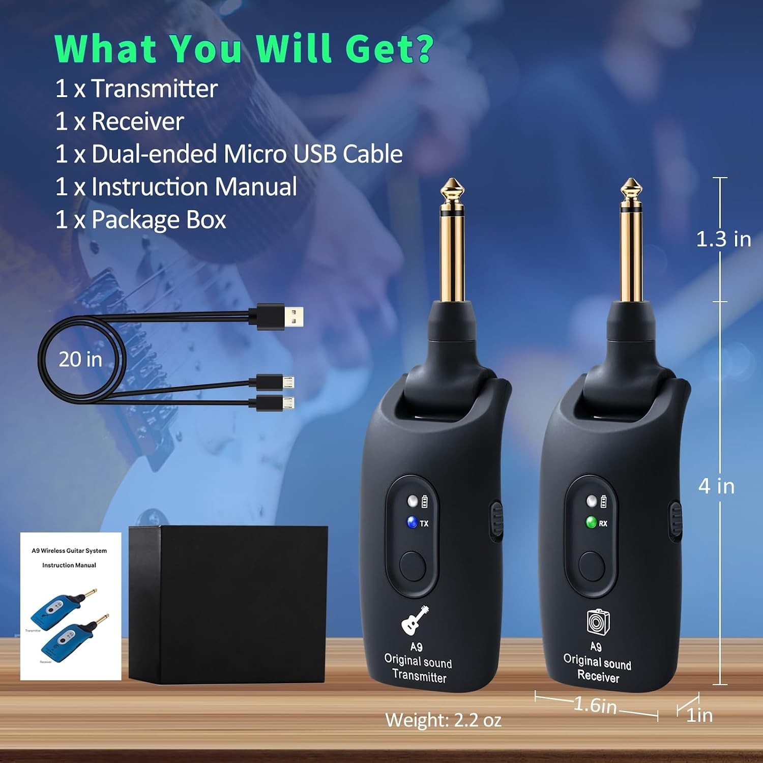 High-Performance A9 Wireless Guitar System – 100Ft Range, Crystal-Clear Sound
