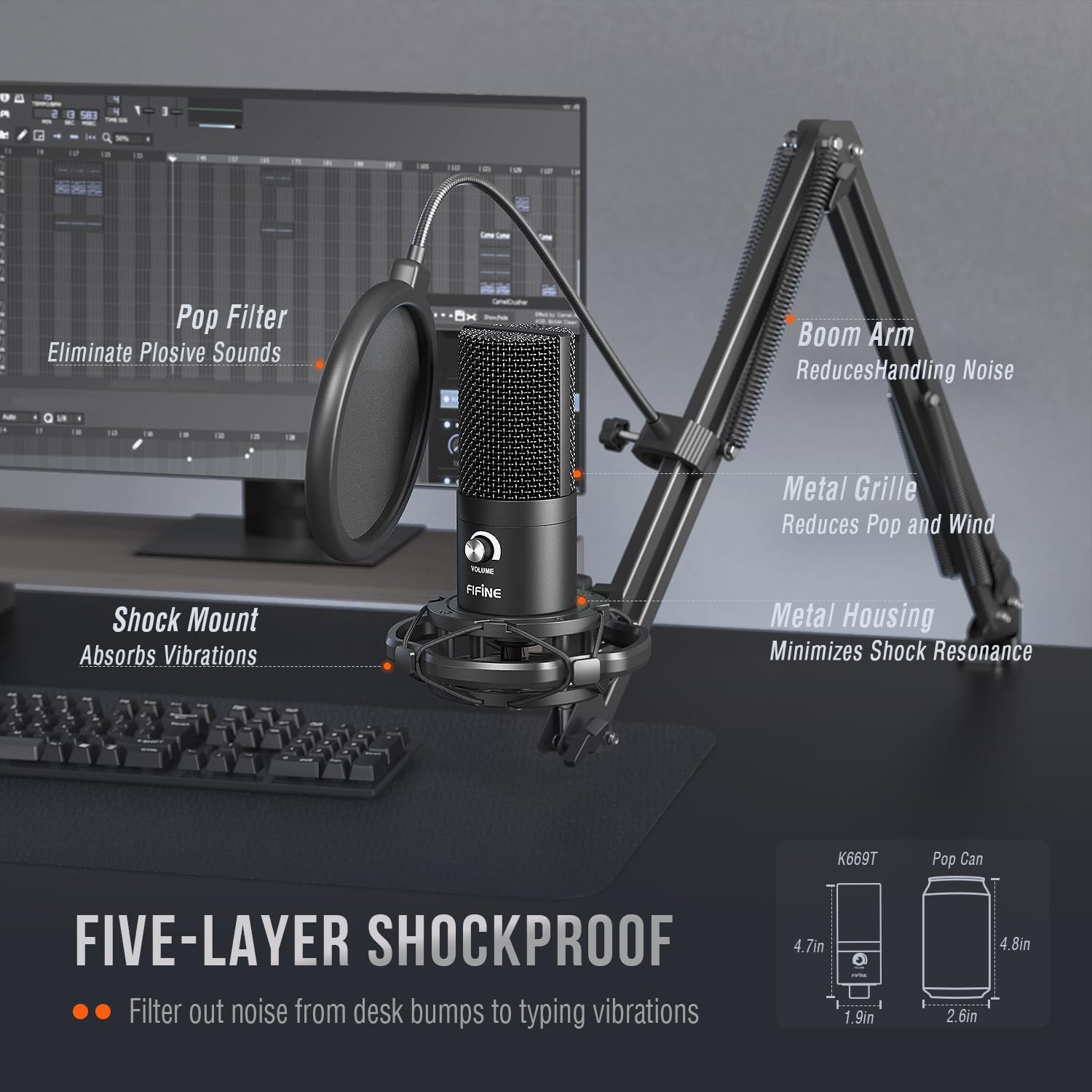 Microfono Condensador USB Con Brazo Ajustable Para Grabacion Y Podcast Pro