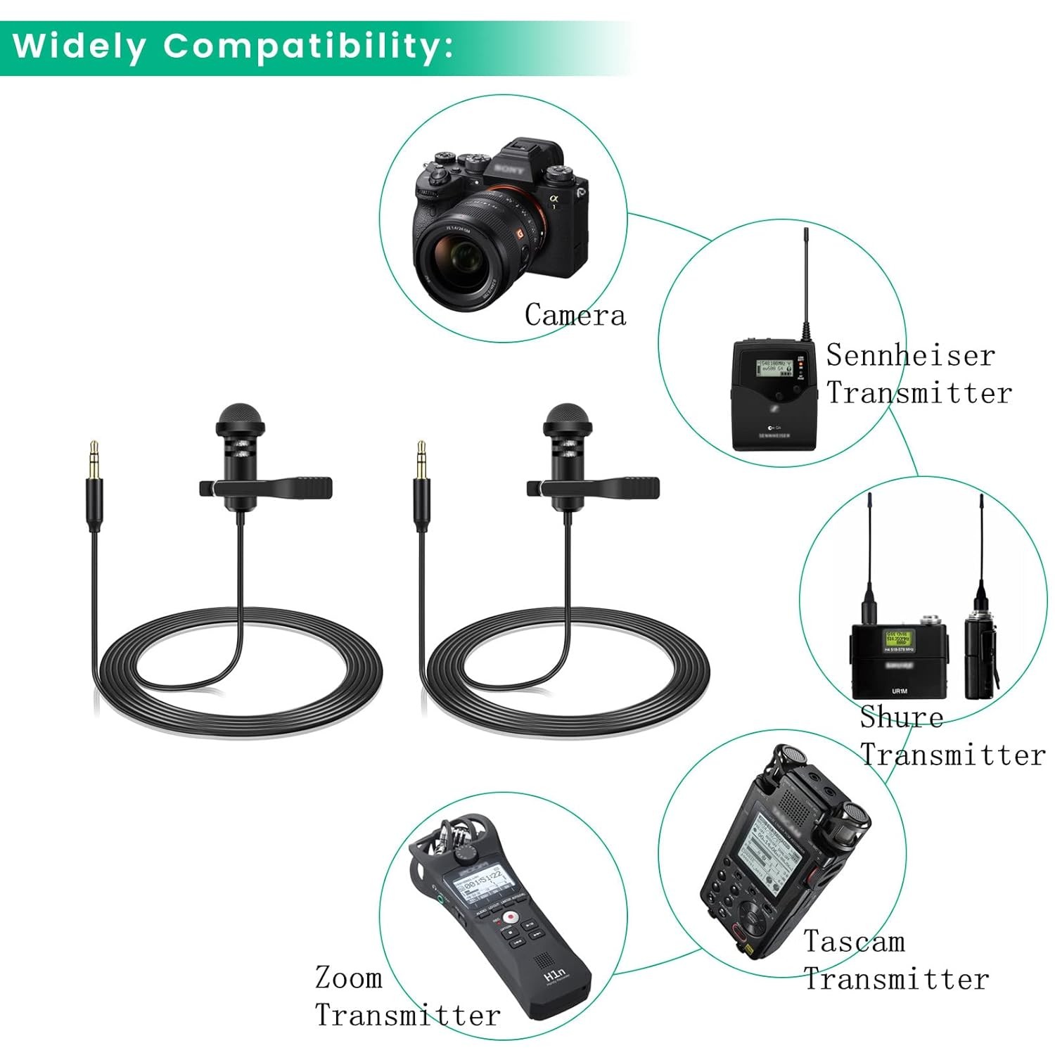 Lavalier Microphone Kit 2 Pack Wireless DJI Mic 2 Rode Wireless Pro Compatible