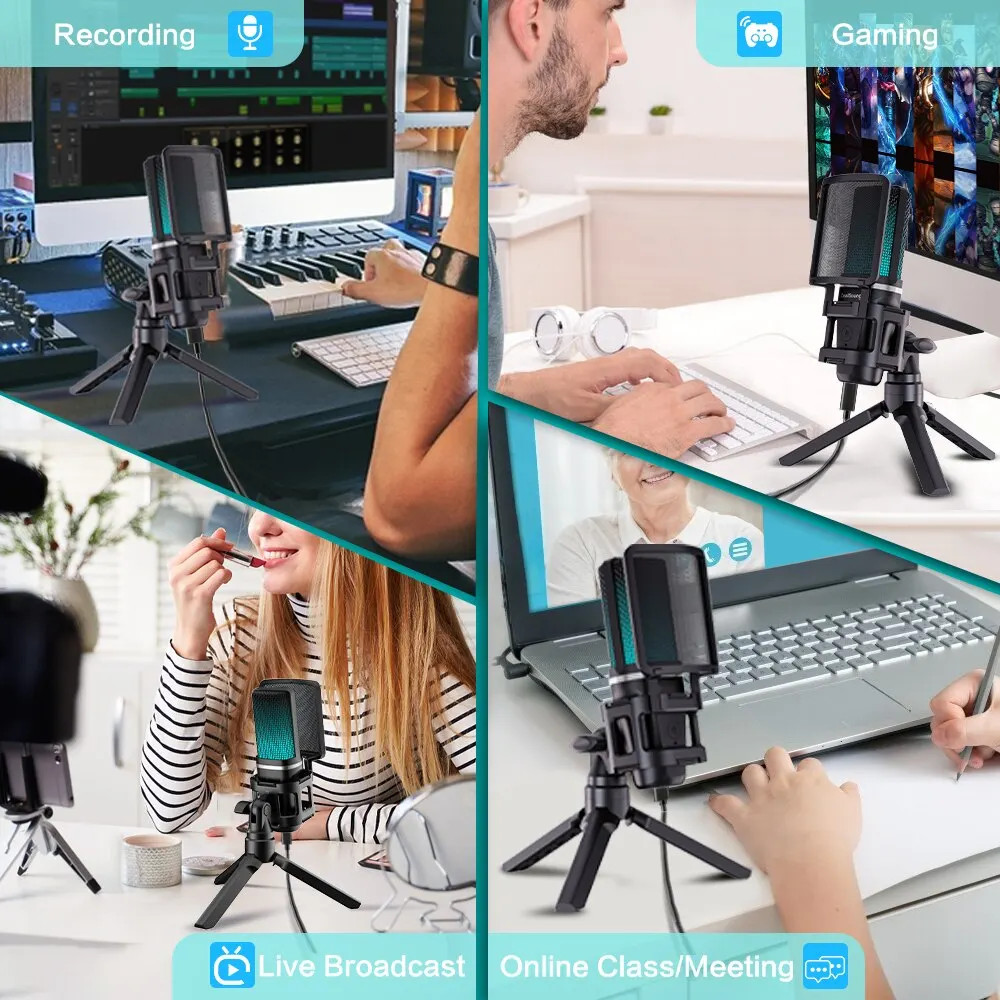 Zealsound RGB Condenser Microphone — Articulating Arm, Tripod for Streaming/Podc