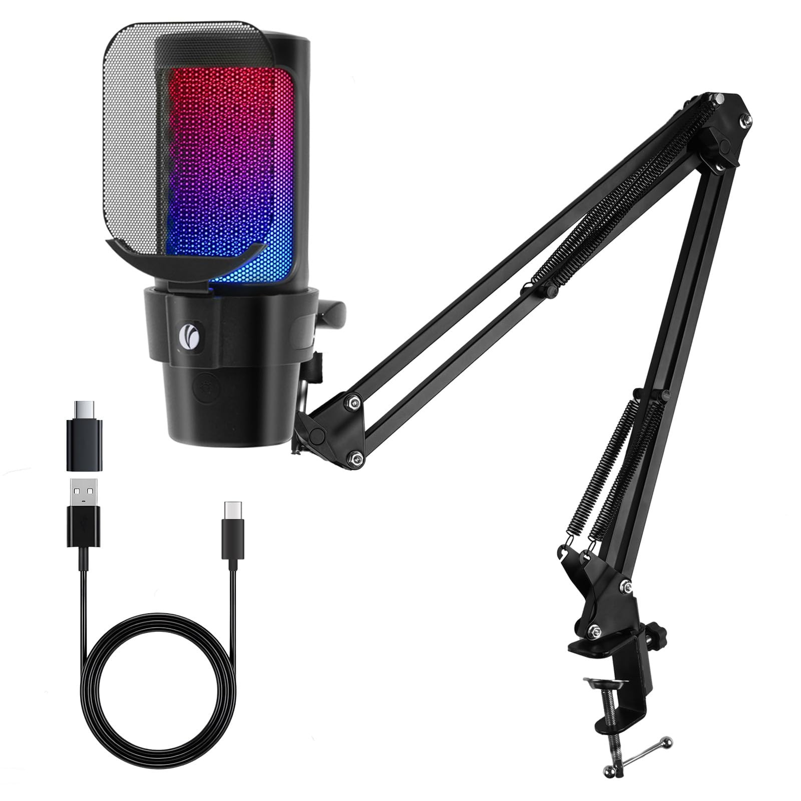 Gaming USB Microphone,Condenser Dynamic Boom Arm Mic for Podcasting,Streaming…