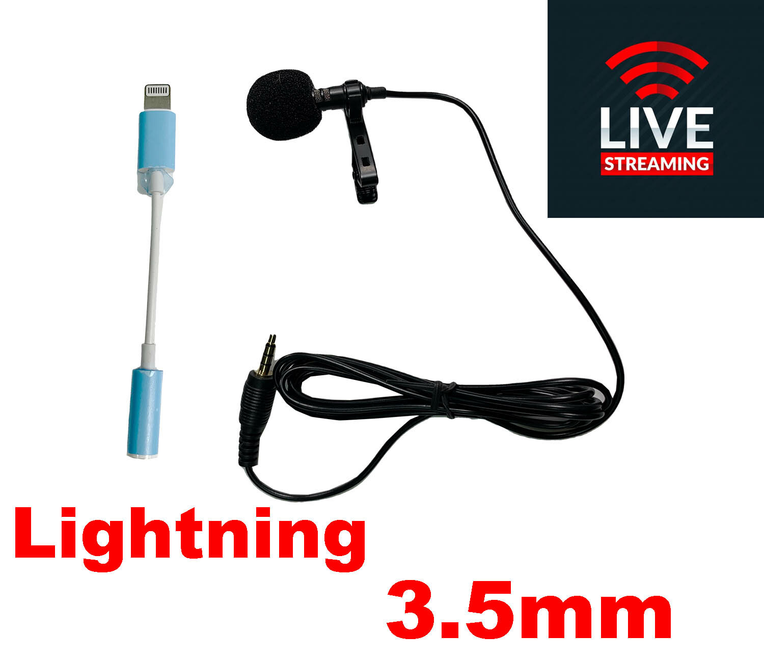 Transfer Cable Lightning TRRS Clip Lapel 3.5mm Microphone Record Video Live AUX