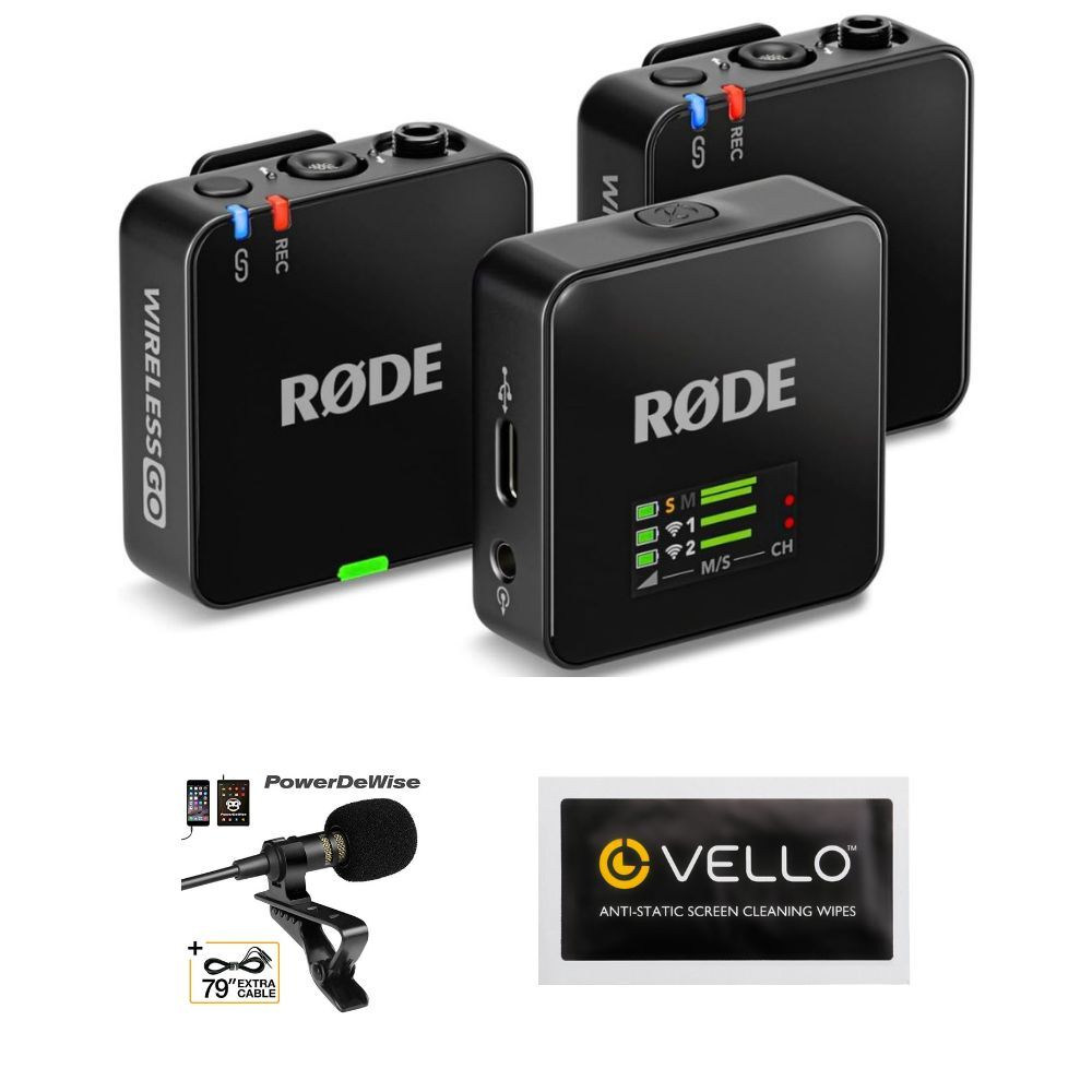 RODE Wireless GO (Gen 3) Mic Black w/ Prof Mic (2 Pack), Anti Stat Wipes Bundle