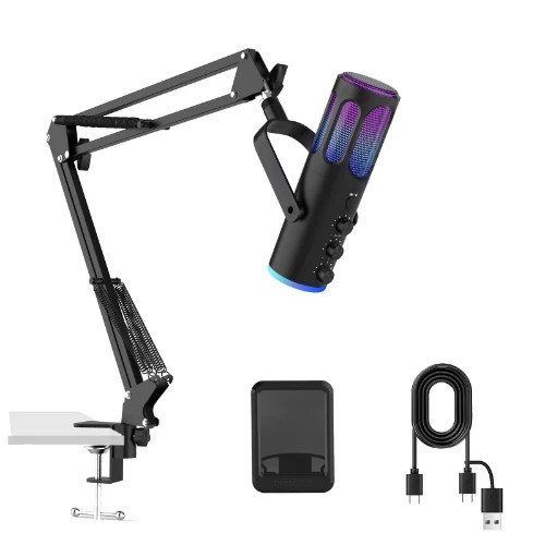 PUPGSIS PGM C1 USB Condenser Microphone Boom Arm Kit RGB Mute Monitoring Gaming