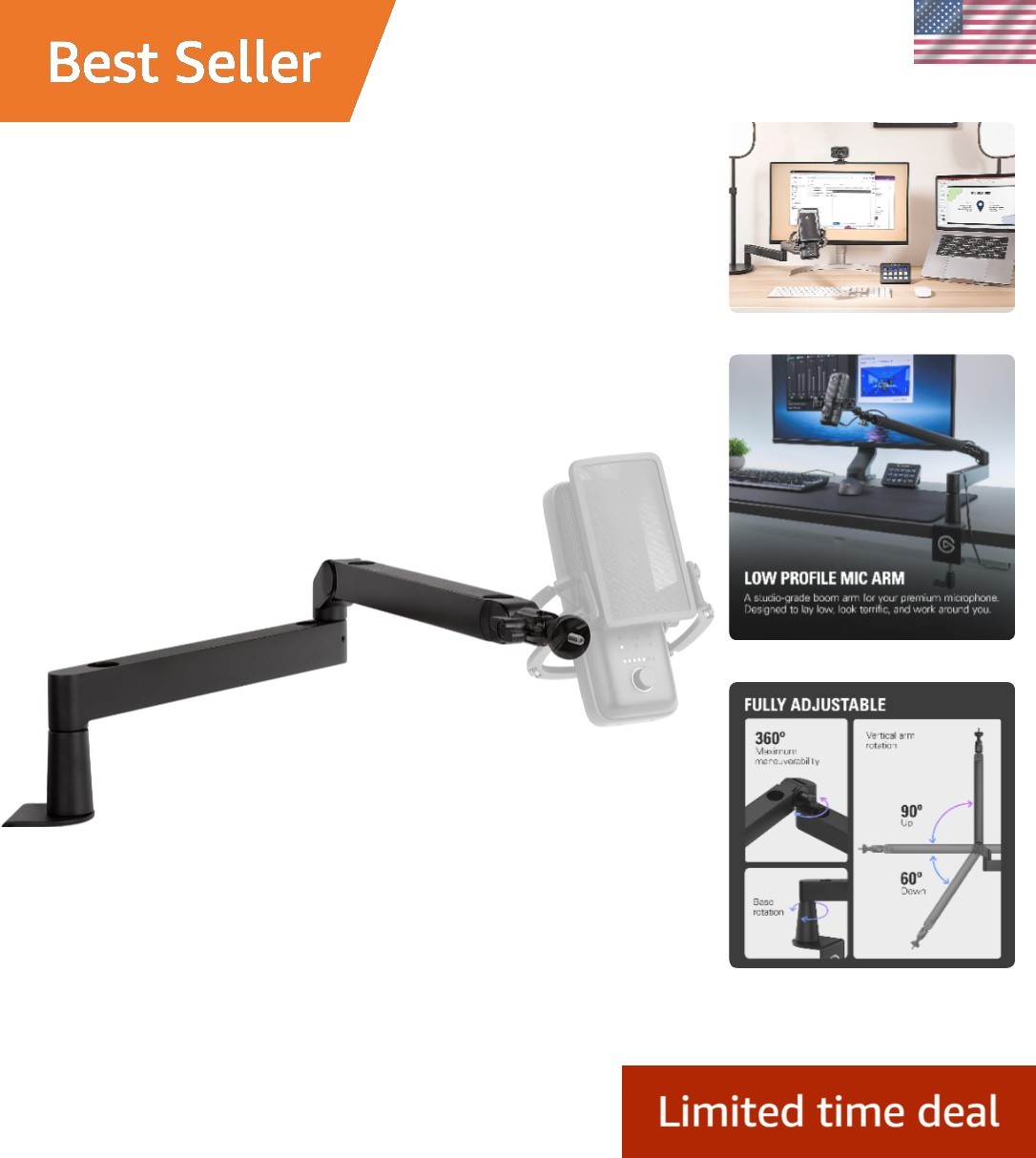 Wave Mic Arm LP – Low Profile Microphone Arm with Cable Management Channels,…