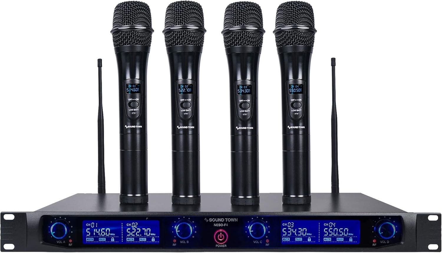 4 Channels Professional UHF Wireless Microphone System with Rack Mountable Me…