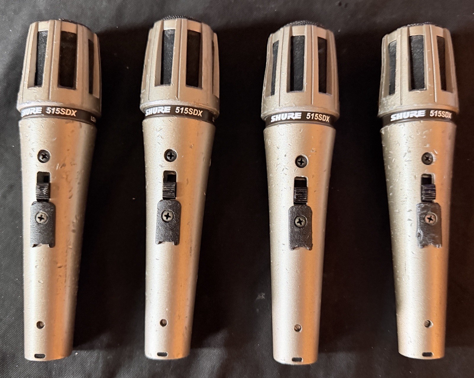 (4) Shure 515SDX Dynamic Microphones, Dual LO/HI Z, Mic On-Off Mute Switch