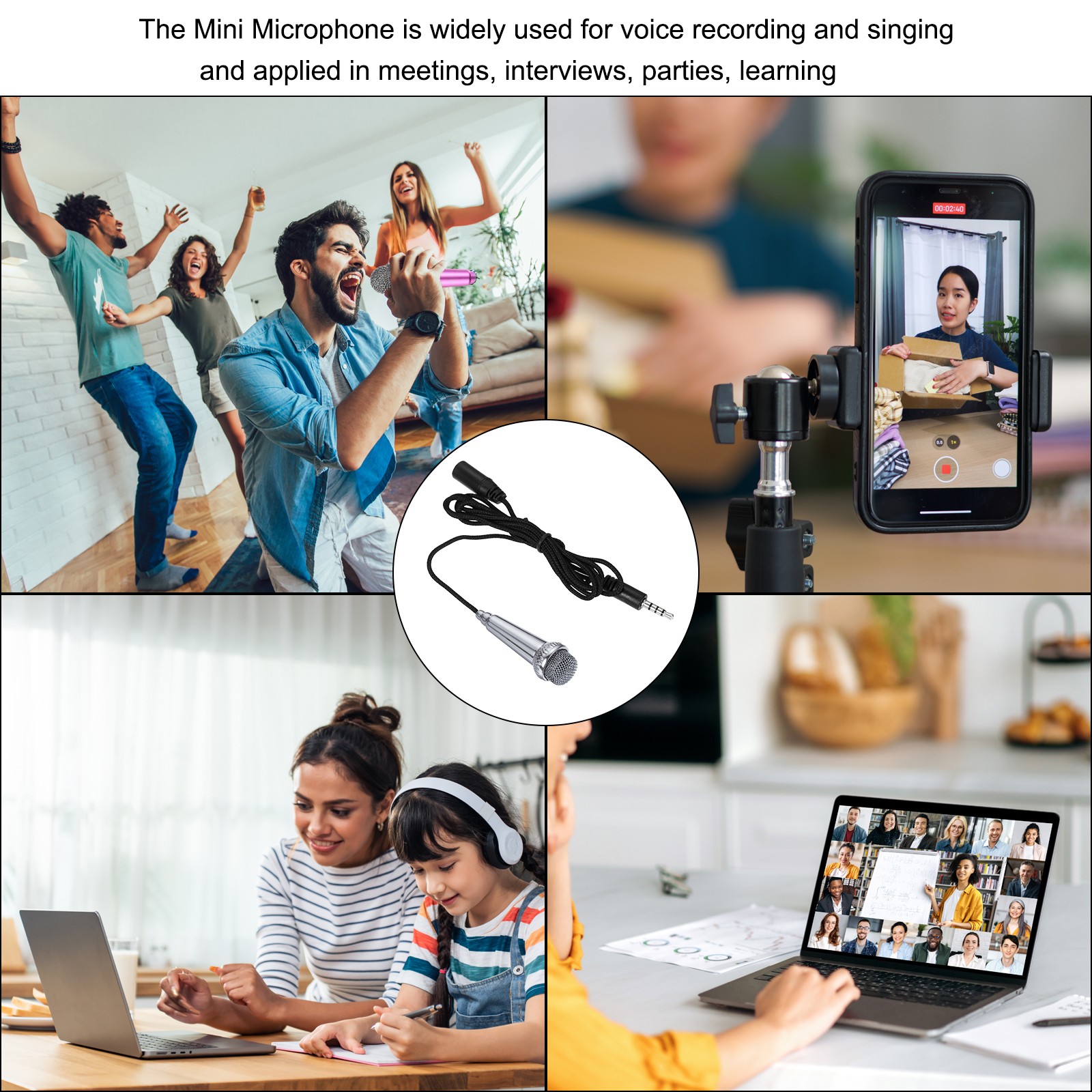 Mini Microphone Tiny Microphone Portable Microphone for Singing Silver Gray