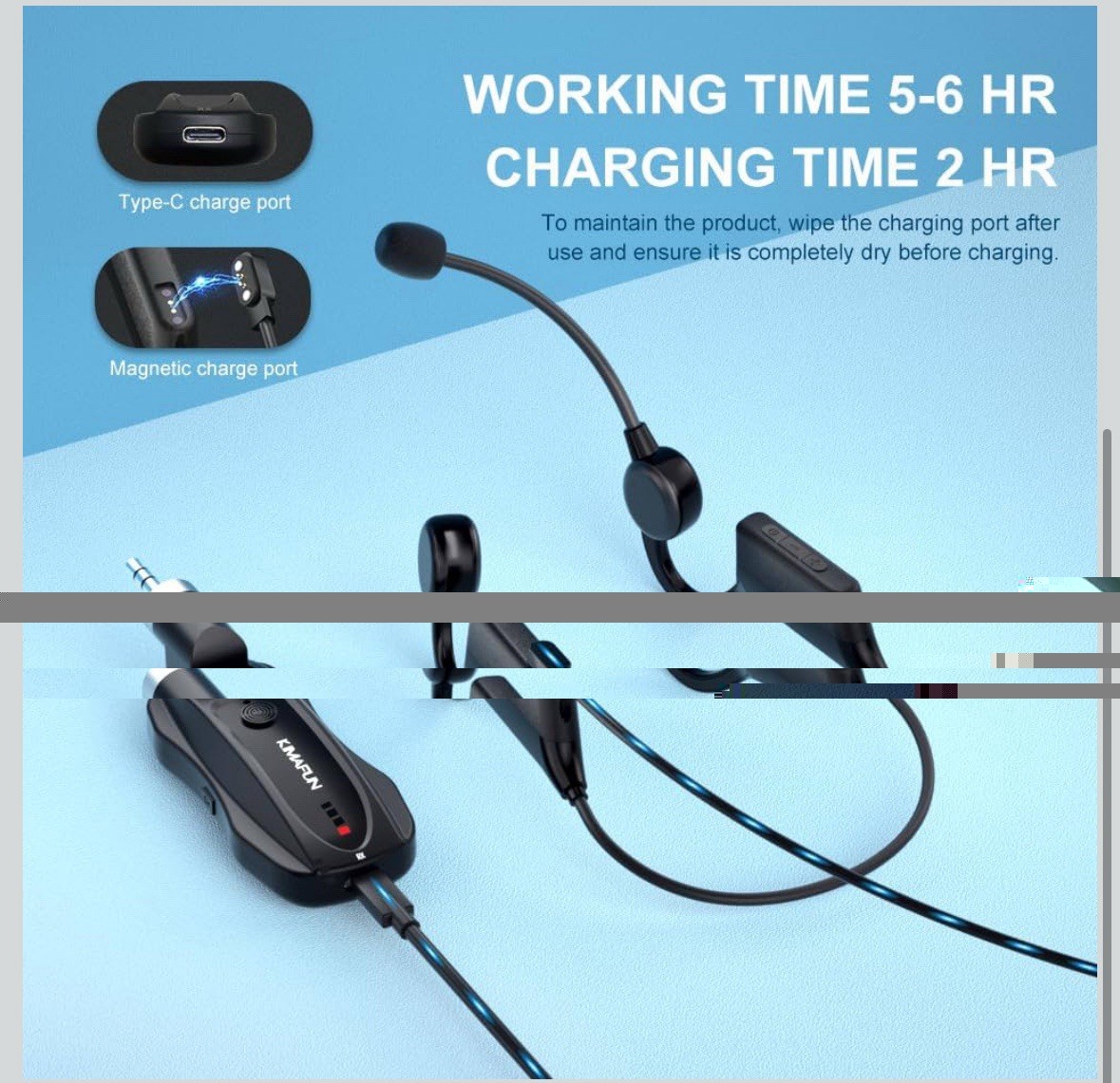 KM-GWP91 2.4G Fitness Headset Wireless Microphone IP67 Waterproof Sweatproof
