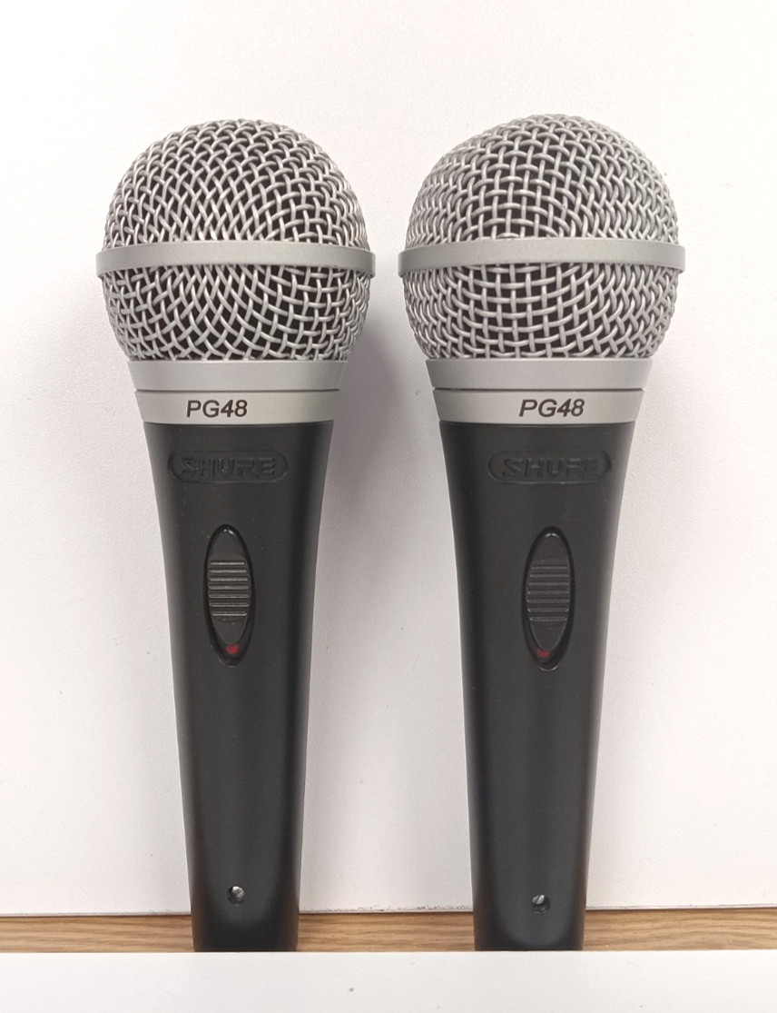 Lot of 2 Shure PG48 Microphones w/ Cables – Tested, Fully Functional! F/S!