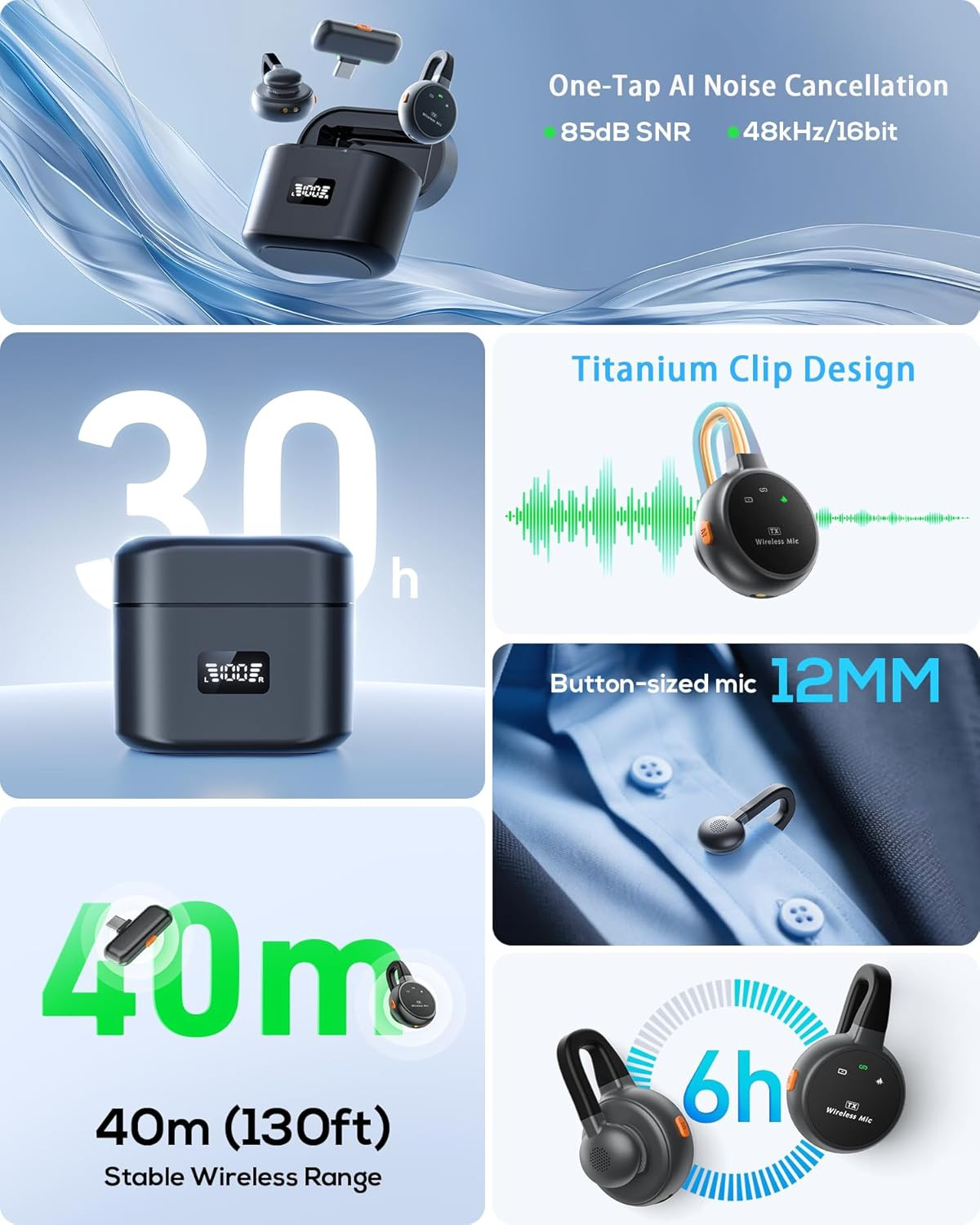 Microfono Lavalier Inalambrico Usb C Iphone Android Mini Clip Bateria 30H Case