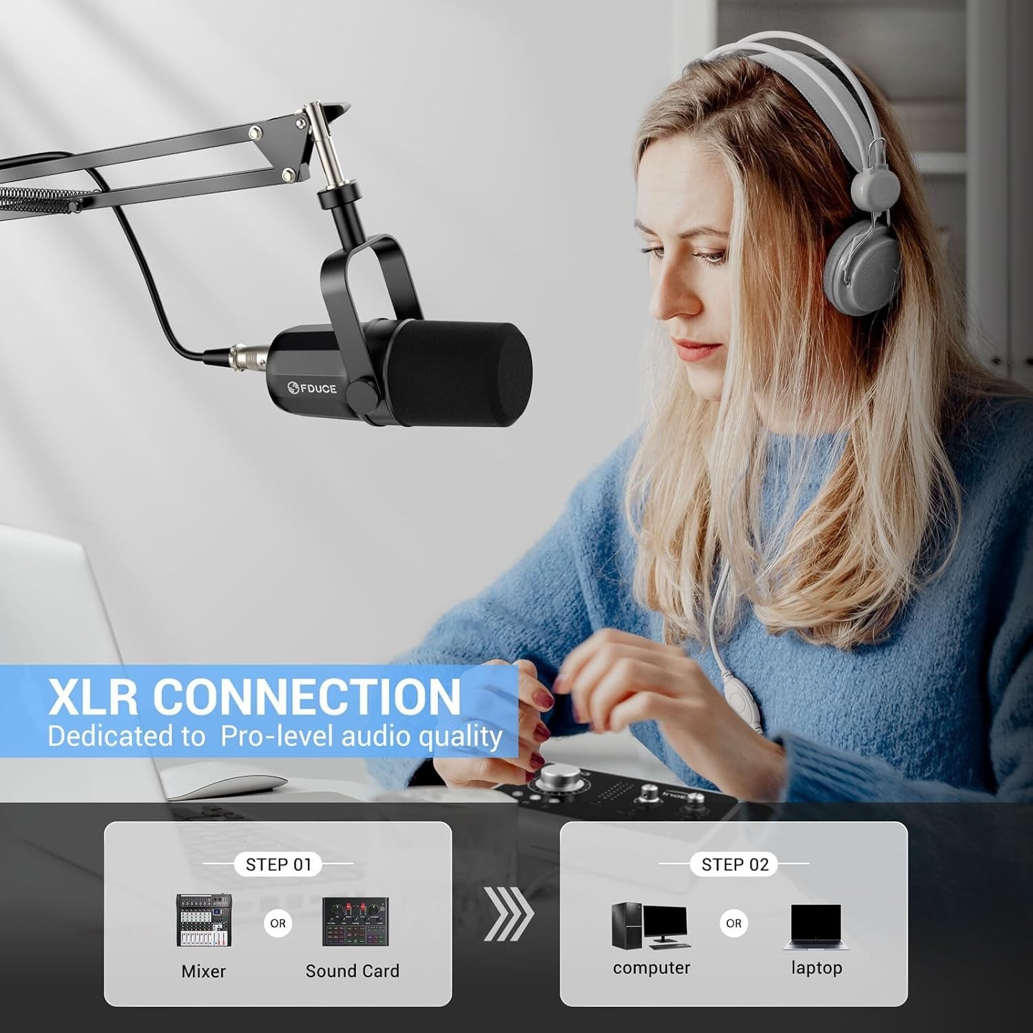 Professional XLR Dynamic Microphone with Boom Arm for Podcasting & Streaming