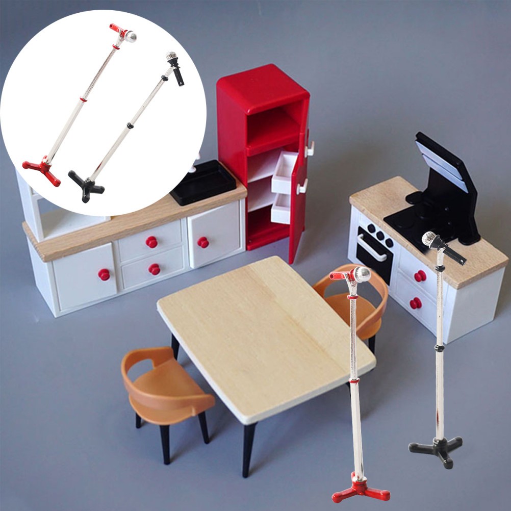2 Sets Small Mini Microphone Model for Doll House Alloy