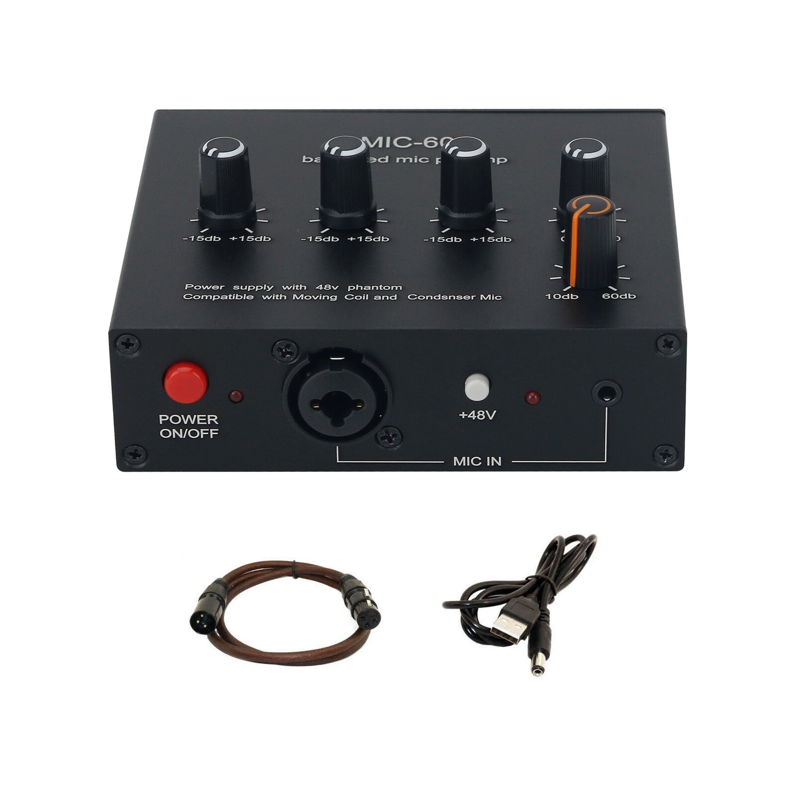 MIC-60 Balanced Mic Preamp Built-in 48V Phantom Power Supply Dynamic Microphone
